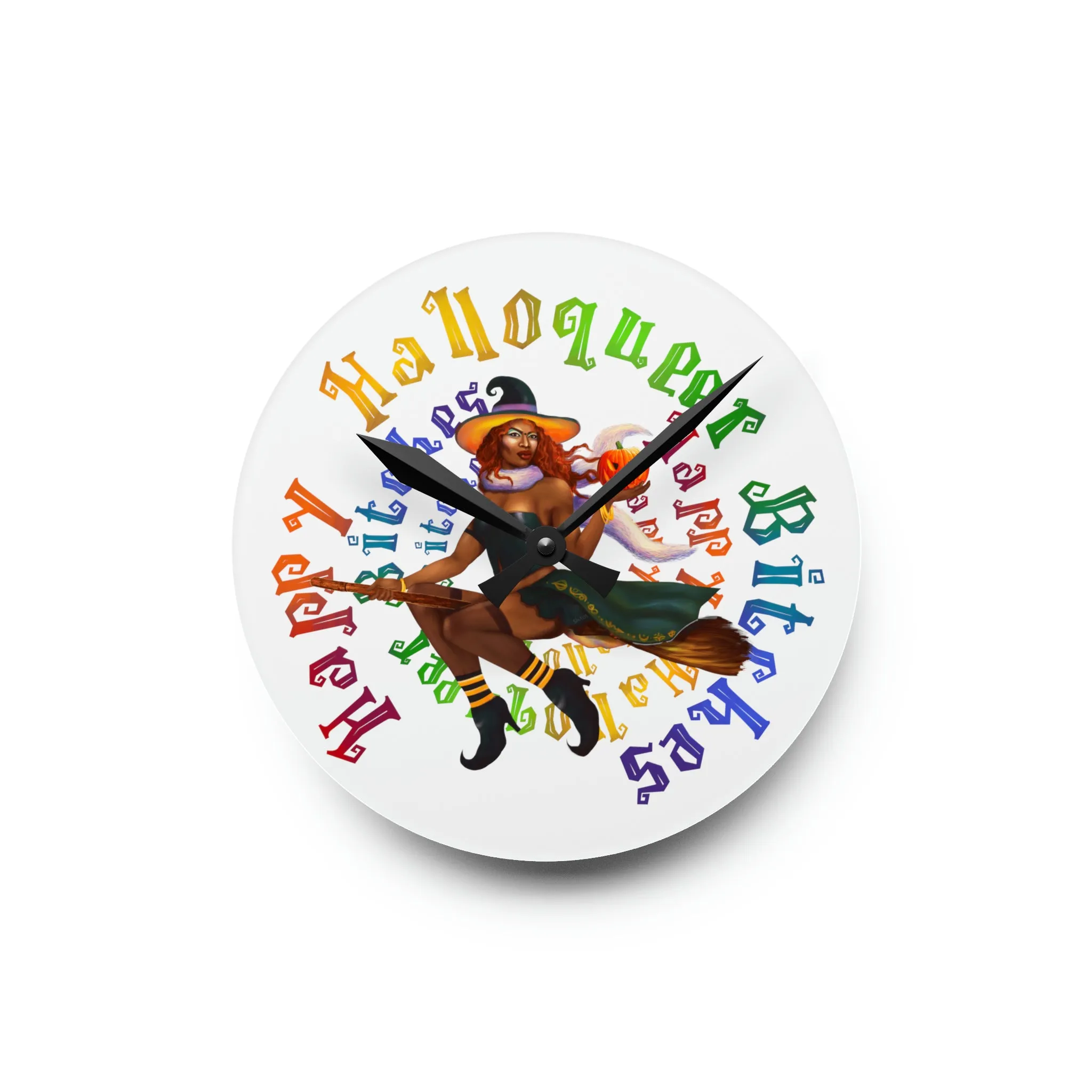 Halloween Acrylic Wall Clock - Happy HallowQueer Bitches(Black)