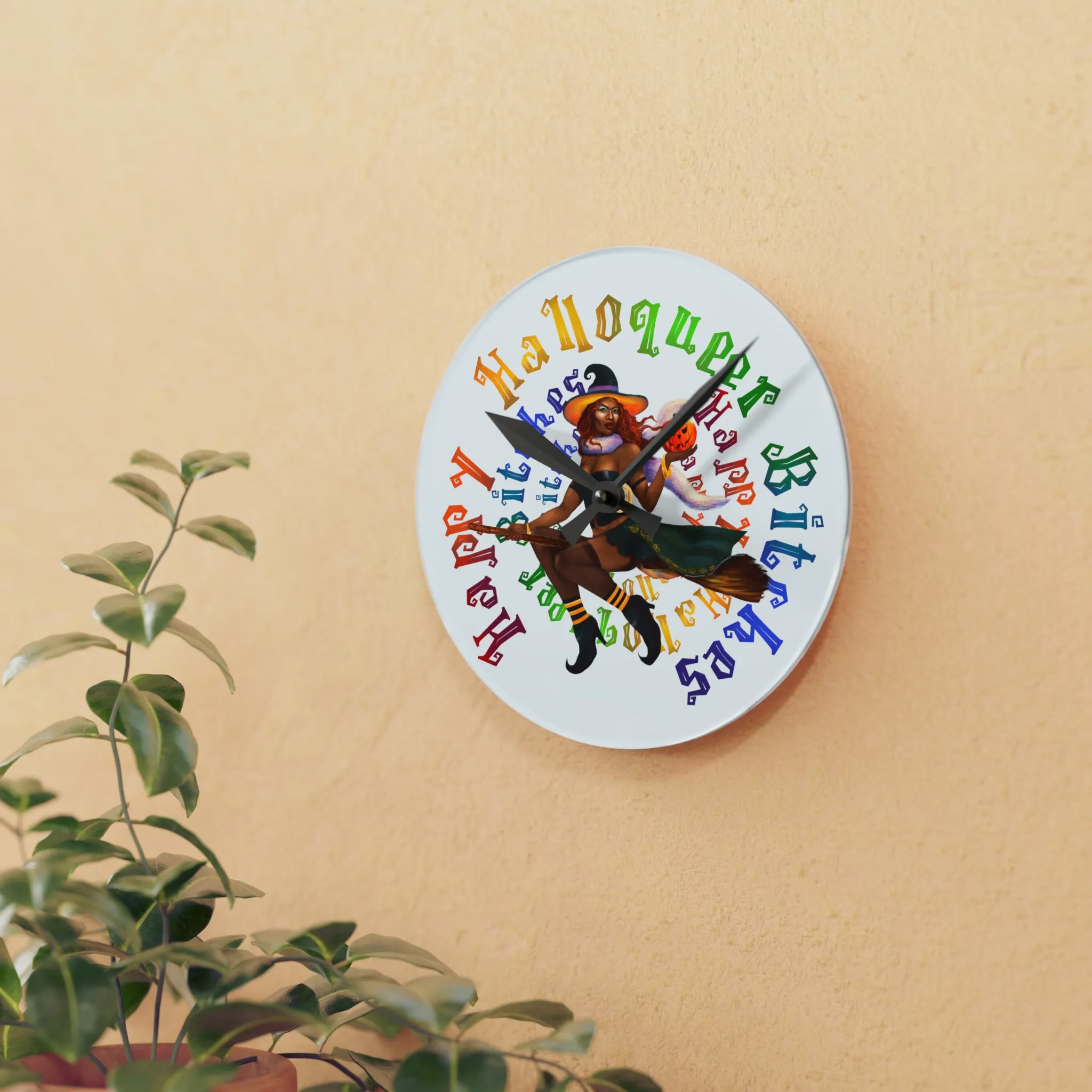 Halloween Acrylic Wall Clock - Happy HallowQueer Bitches(Black)