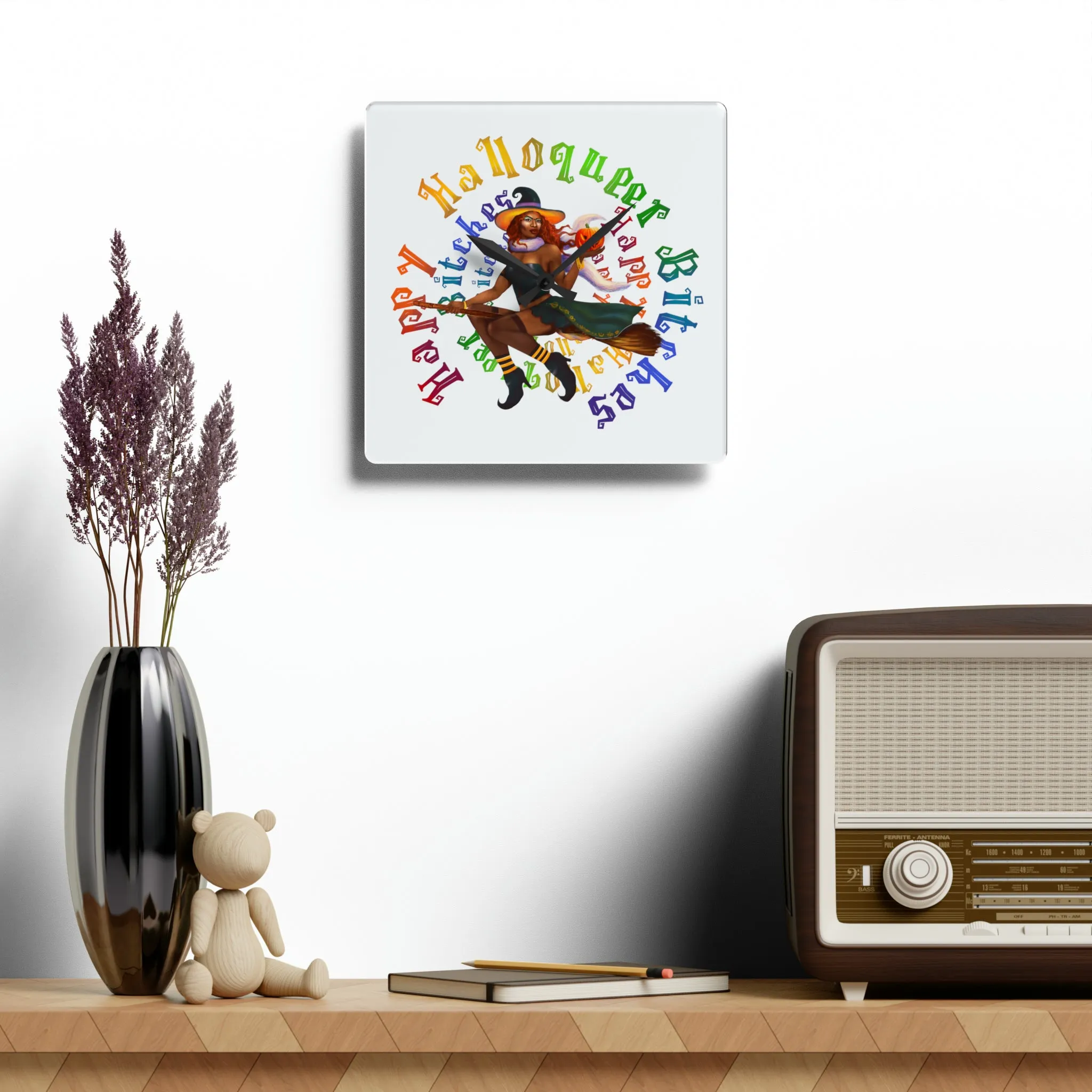 Halloween Acrylic Wall Clock - Happy HallowQueer Bitches(Black)