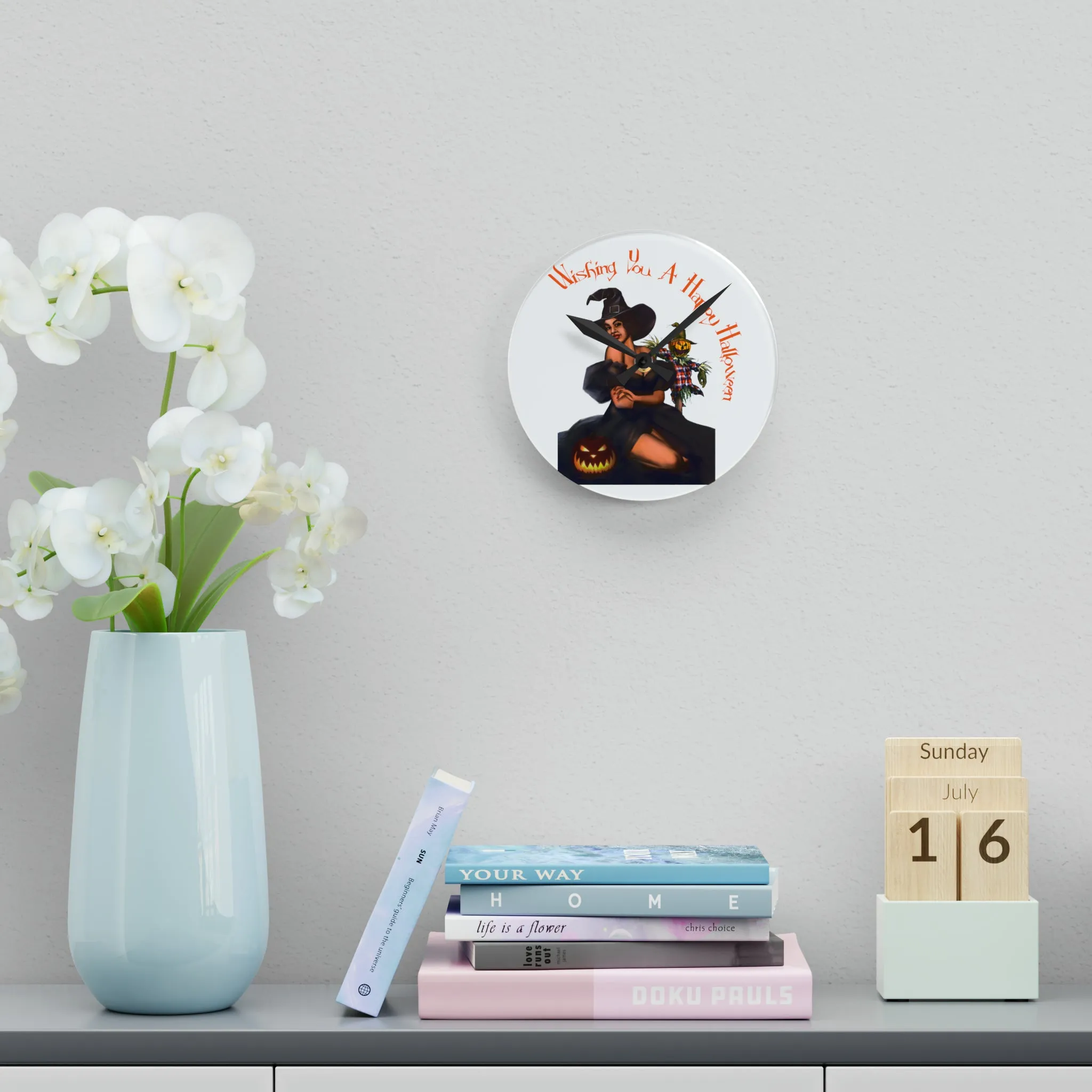 Halloween Acrylic Wall Clock - Wishing You A Happy Halloween
