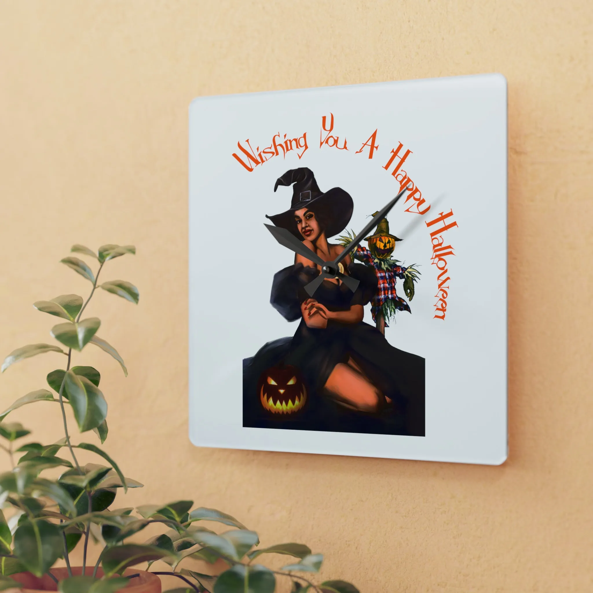 Halloween Acrylic Wall Clock - Wishing You A Happy Halloween
