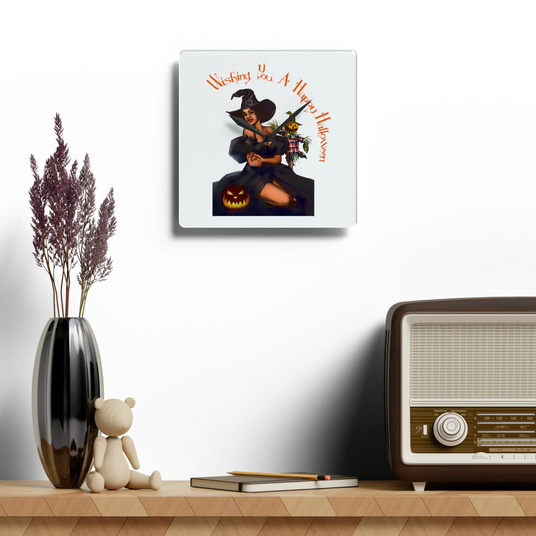 Halloween Acrylic Wall Clock - Wishing You A Happy Halloween