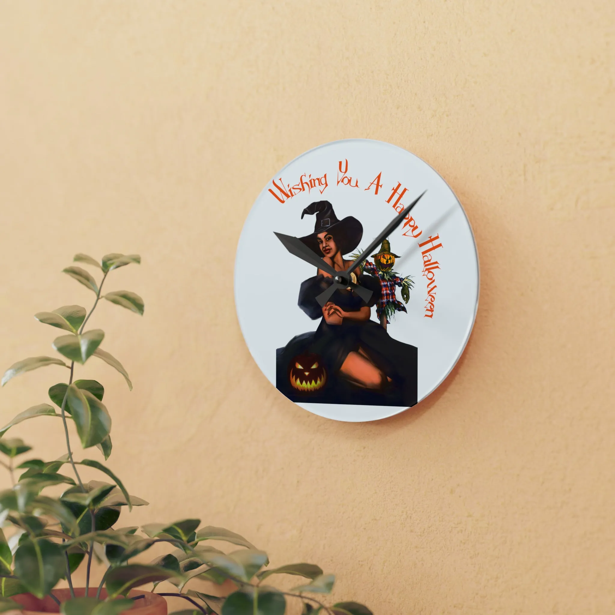 Halloween Acrylic Wall Clock - Wishing You A Happy Halloween