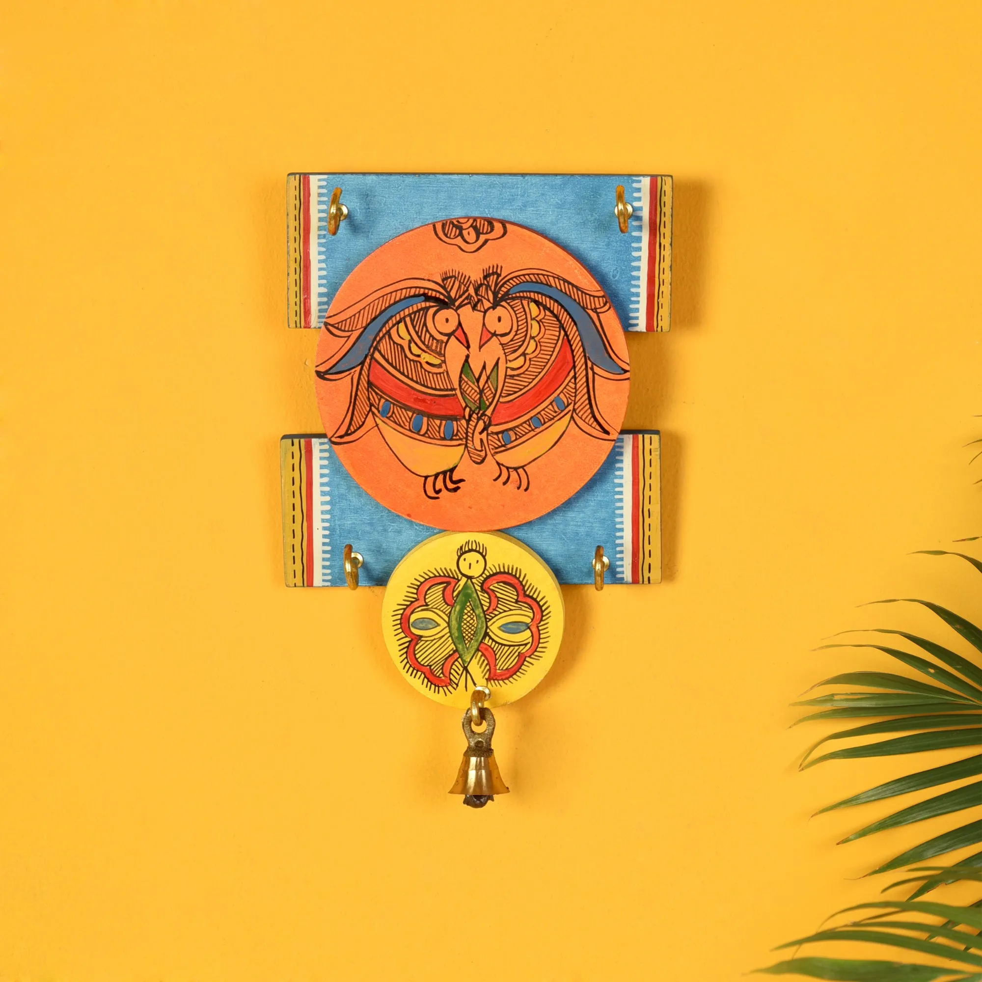 Handcrafted Wooden Key Holder with Madhubani Art (5 X 1 in)