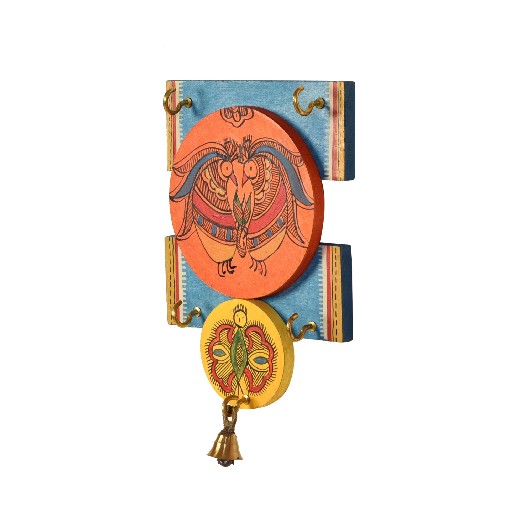 Handcrafted Wooden Key Holder with Madhubani Art (5 X 1 in)
