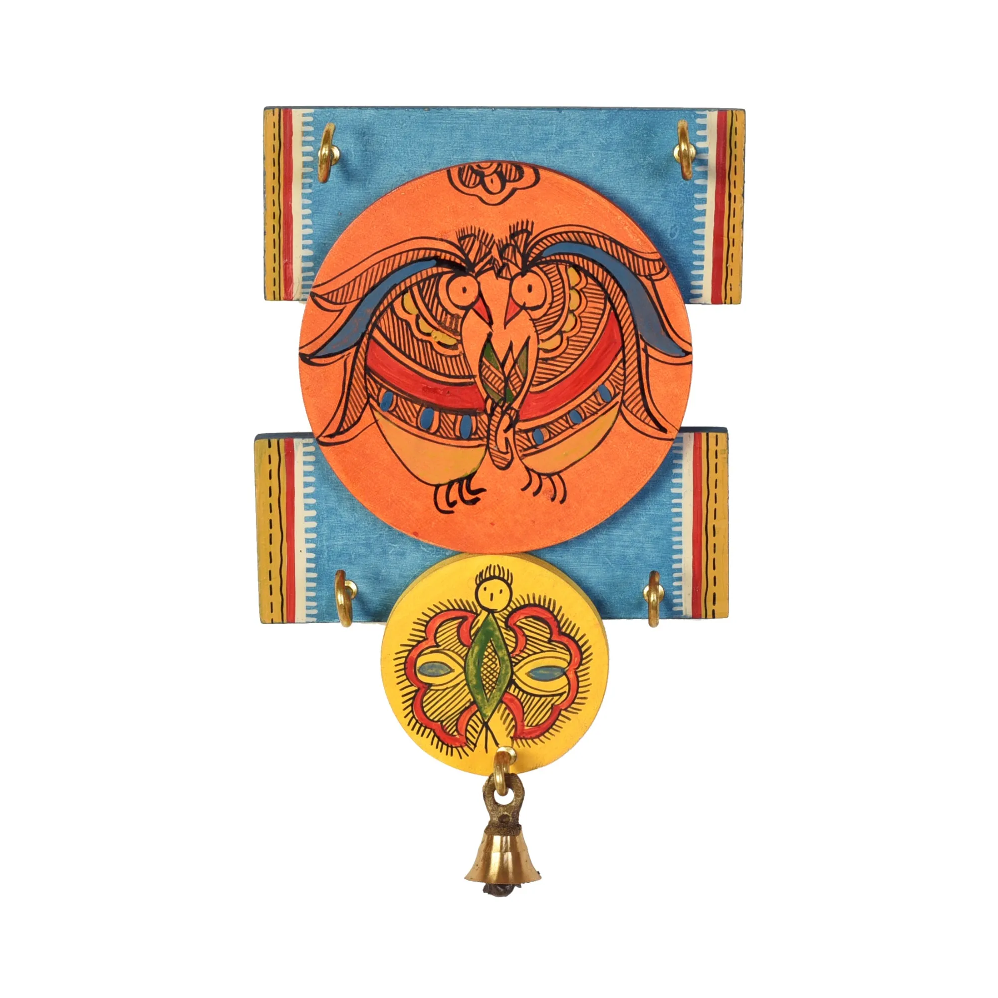 Handcrafted Wooden Key Holder with Madhubani Art (5 X 1 in)