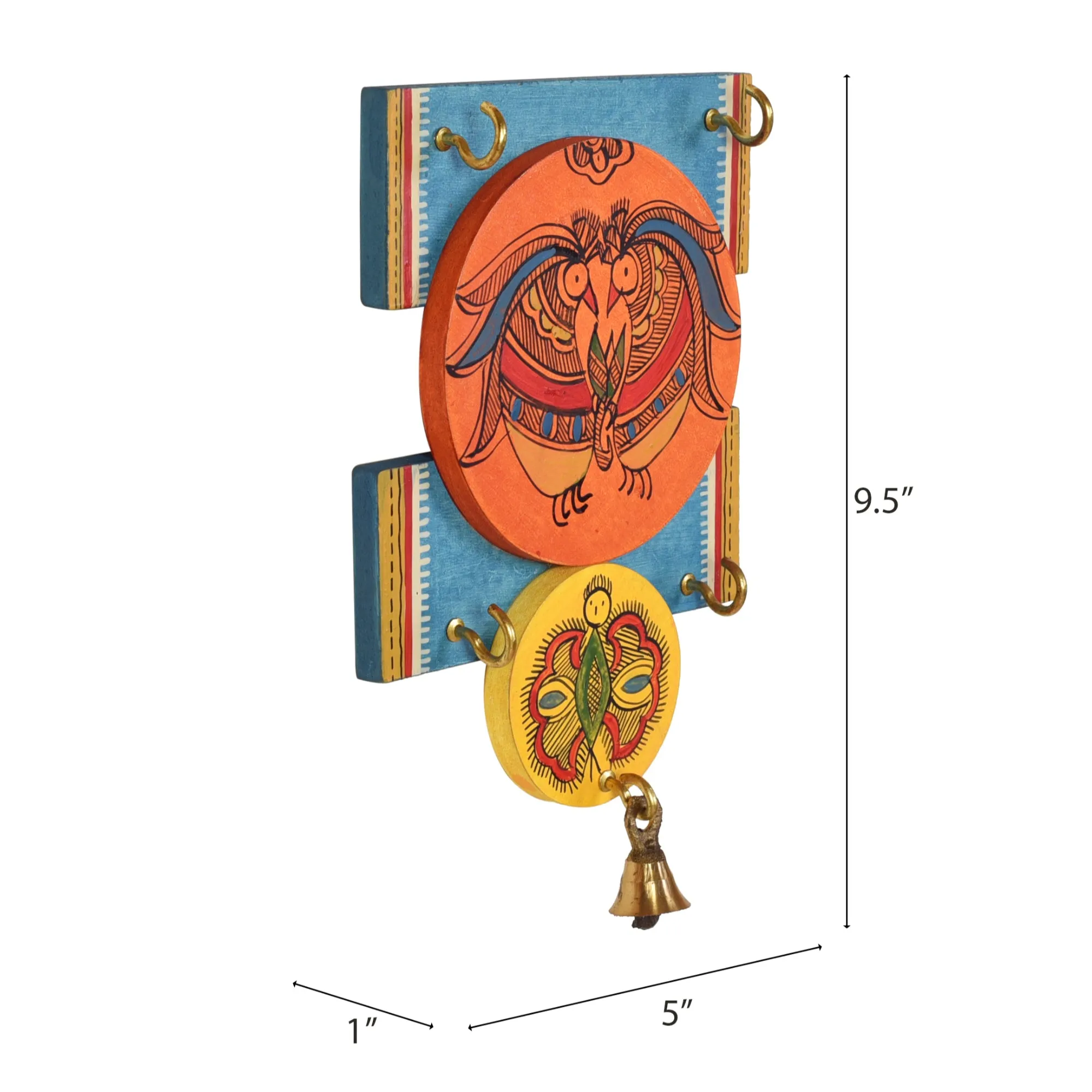 Handcrafted Wooden Key Holder with Madhubani Art (5 X 1 in)