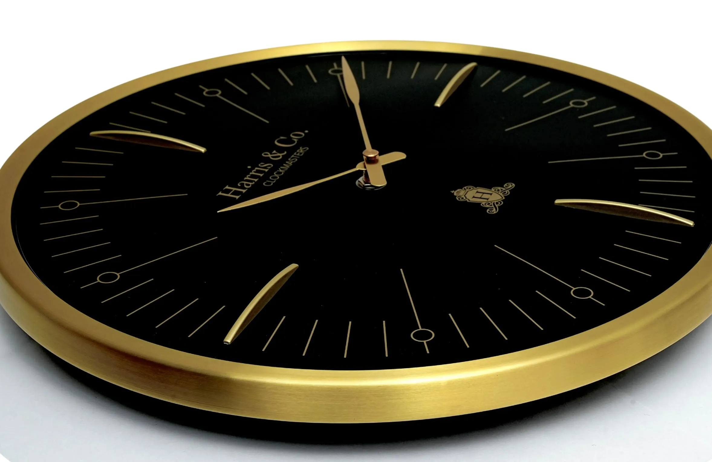HARRIS & CO. CLOCKMASTERS Metal Luxury Pendulum Wall Clock,Silent Sweep Noiseless Technology 13 Inch Gold, Model-KNIGHTSBRIDGE