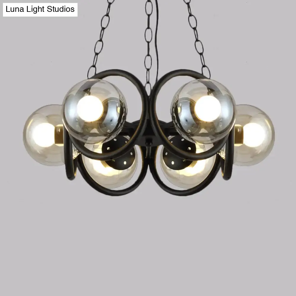 Industrial Black Chandelier with 6/8 Bulbs & Clear Glass Globe Pendants