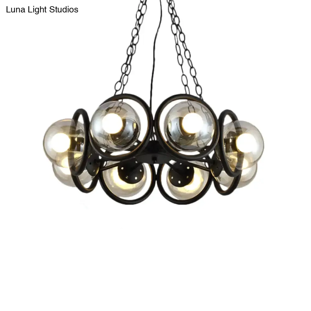 Industrial Black Chandelier with 6/8 Bulbs & Clear Glass Globe Pendants