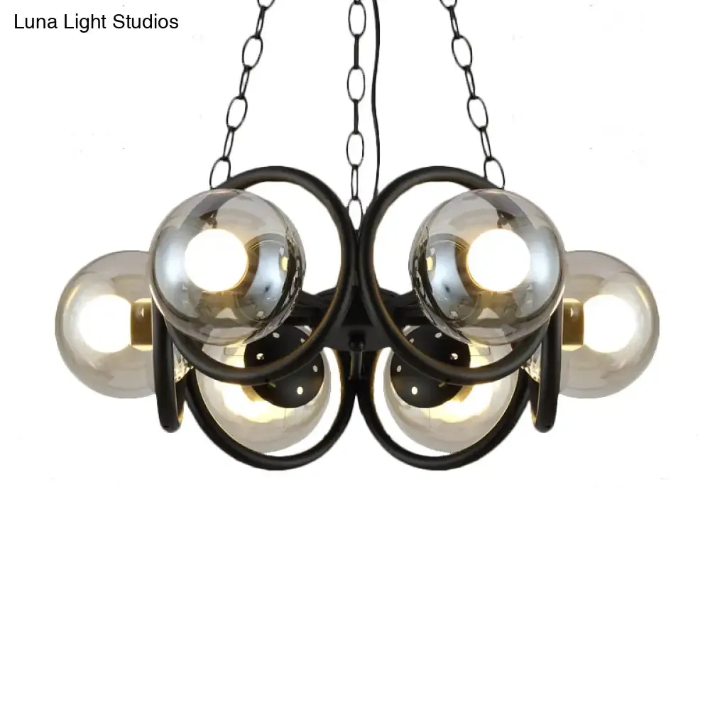 Industrial Black Chandelier with 6/8 Bulbs & Clear Glass Globe Pendants