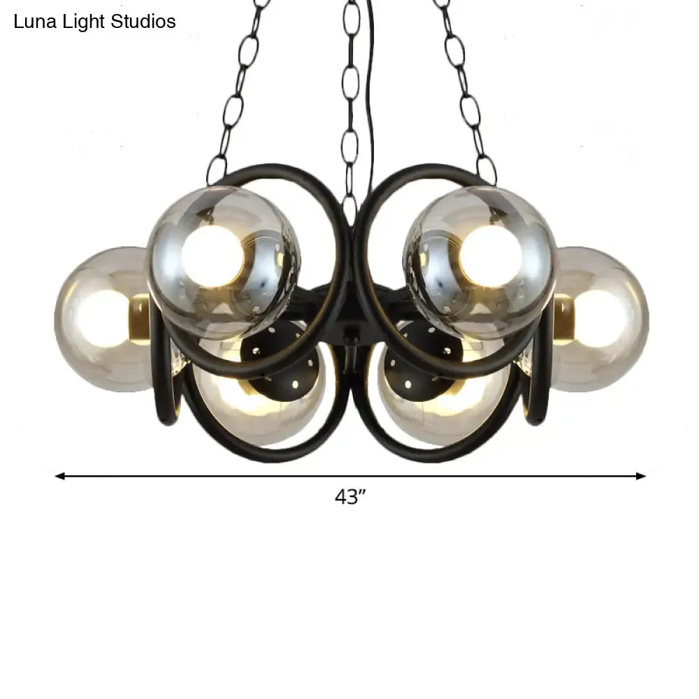 Industrial Black Chandelier with 6/8 Bulbs & Clear Glass Globe Pendants