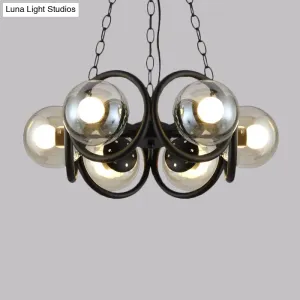 Industrial Black Chandelier with 6/8 Bulbs & Clear Glass Globe Pendants