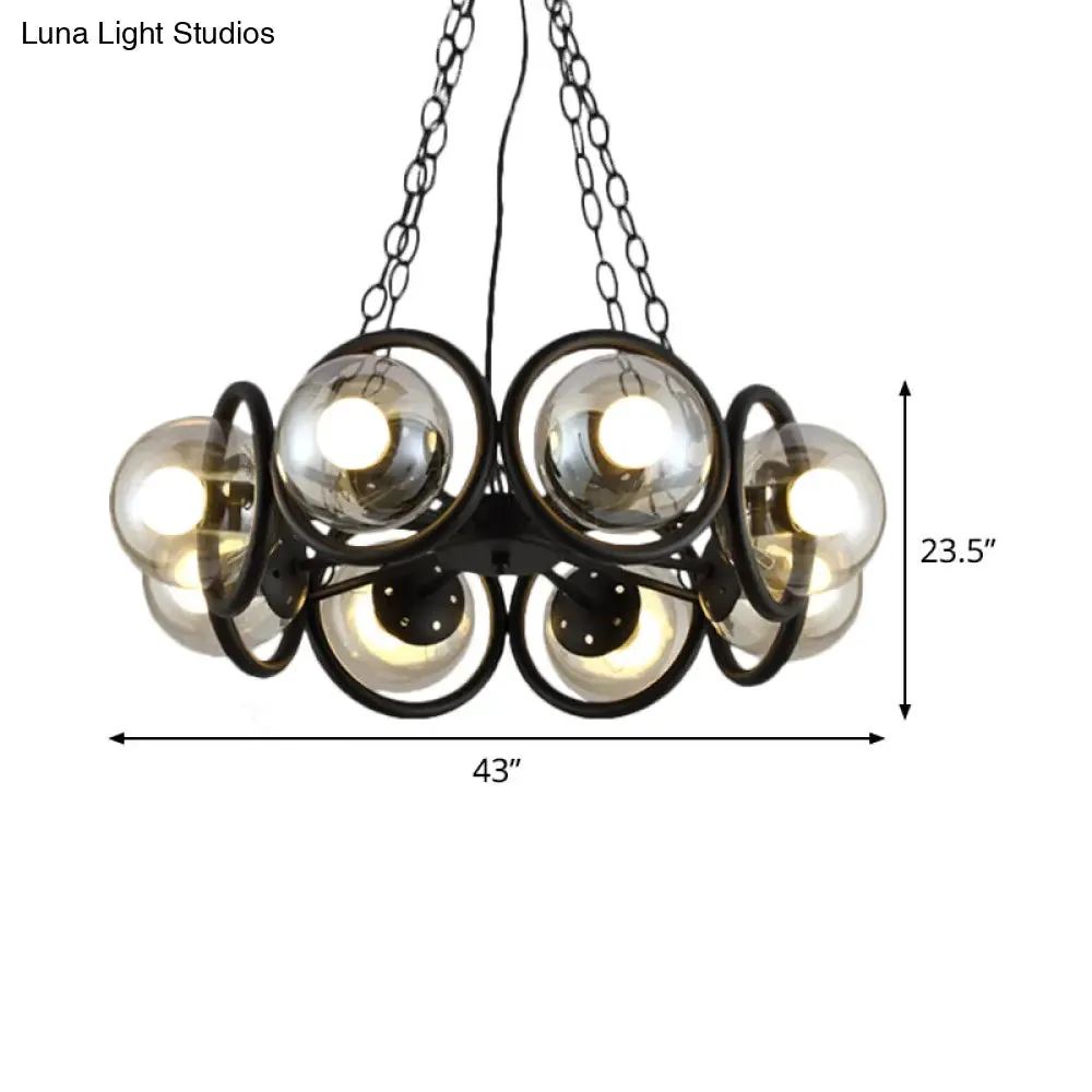 Industrial Black Chandelier with 6/8 Bulbs & Clear Glass Globe Pendants
