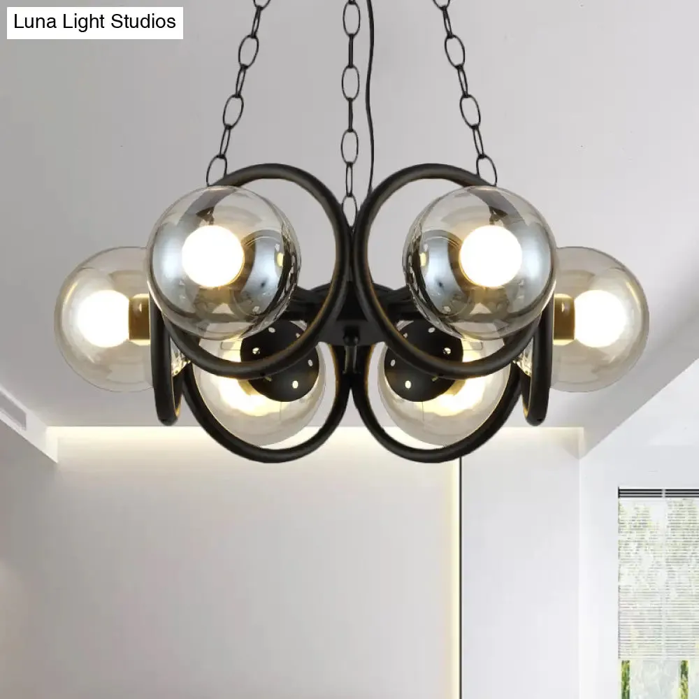 Industrial Black Chandelier with 6/8 Bulbs & Clear Glass Globe Pendants