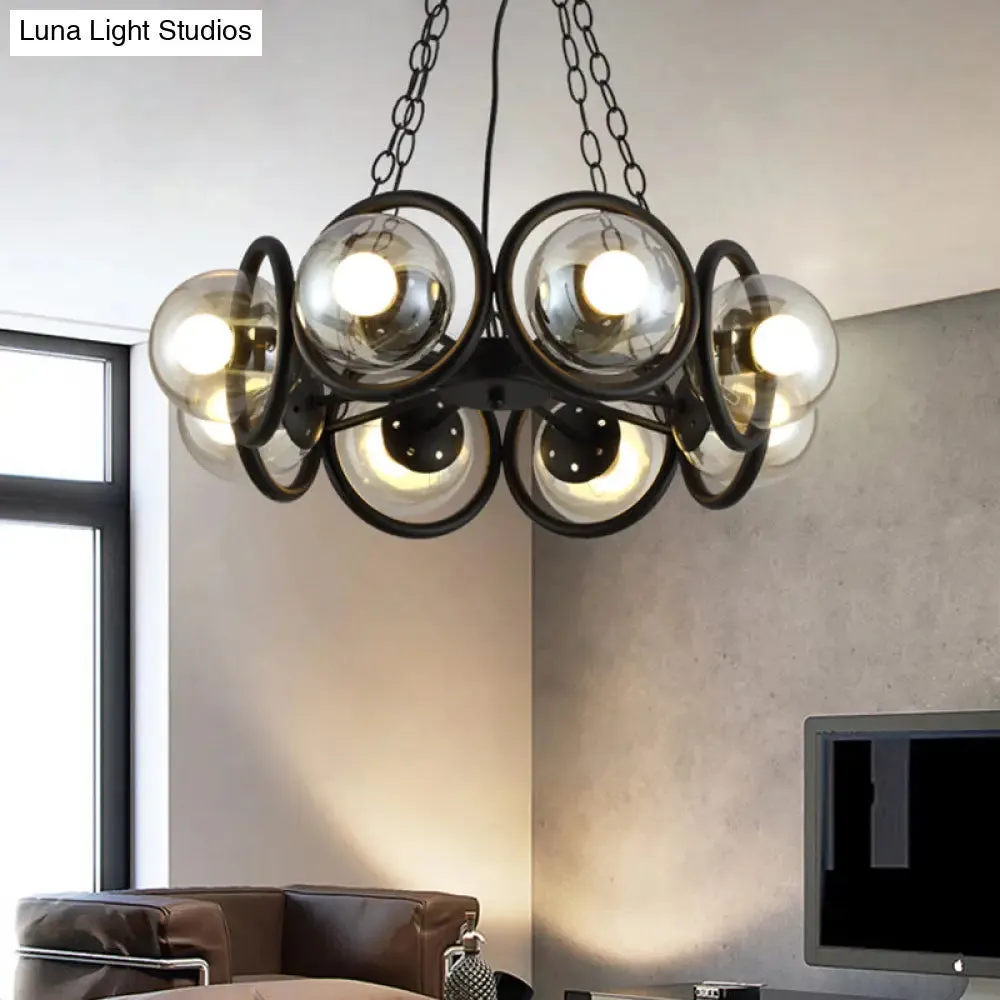 Industrial Black Chandelier with 6/8 Bulbs & Clear Glass Globe Pendants