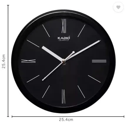 Kadio Analog 24.5 cm X 24.5 cm Wall Clock (Black, with Glass, Standard)