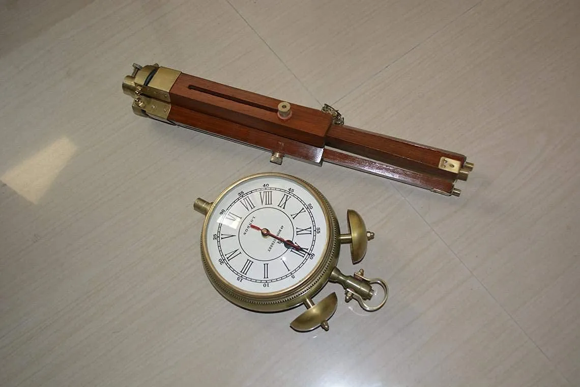 KAPLAR - Handmade Wooden and Metal Clock with 3 Fold Tripod Stand Adjustable Extend Size 2 Two Bell Clock,Office Decorative Room Corner Decor Clock Home Studio Living Room Decoration