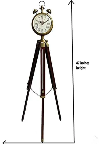 KAPLAR - Handmade Wooden and Metal Clock with 3 Fold Tripod Stand Adjustable Extend Size 2 Two Bell Clock,Office Decorative Room Corner Decor Clock Home Studio Living Room Decoration