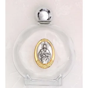 Large 4 oz Saint Jude Glass Holy Water Bottle with Two Tone Medal