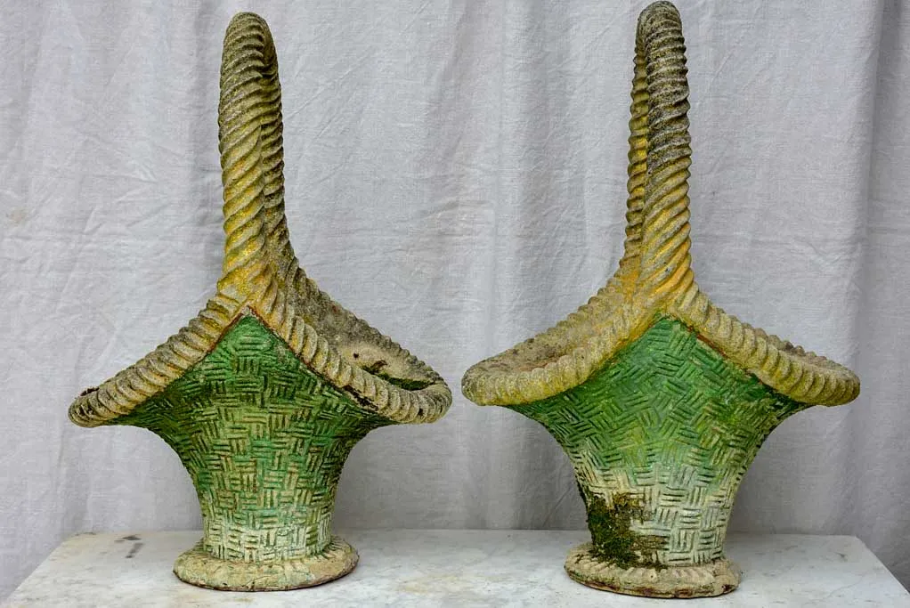 Large pair of vintage French planters in the shape of baskets