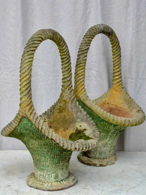 Large pair of vintage French planters in the shape of baskets