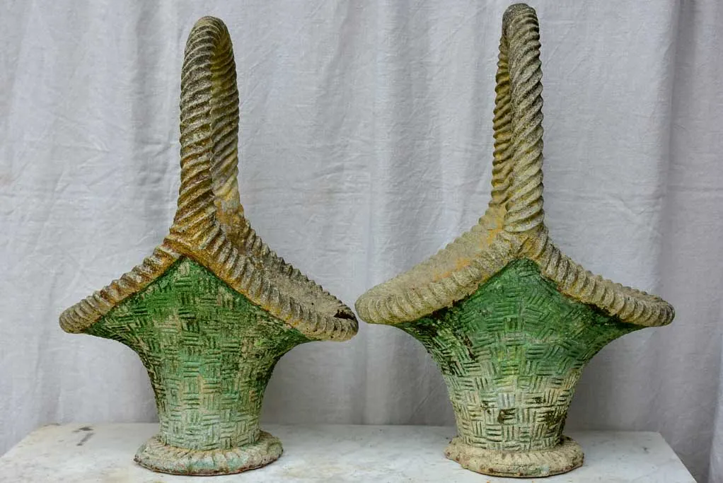 Large pair of vintage French planters in the shape of baskets