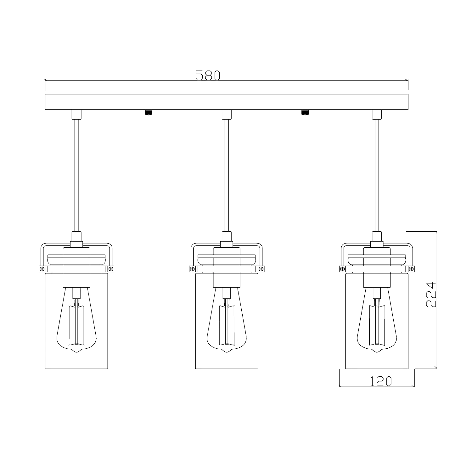 Linden 3 Light Antique Brown Pendant with Clear Glass
