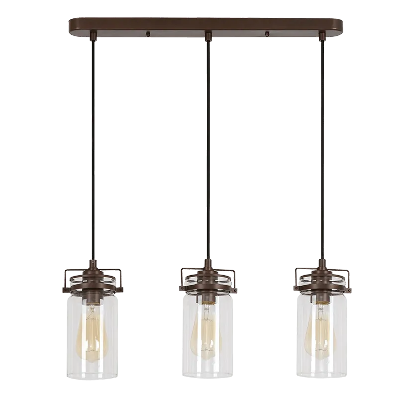Linden 3 Light Antique Brown Pendant with Clear Glass