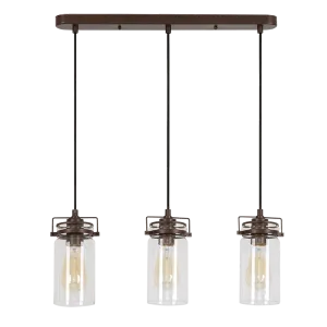Linden 3 Light Antique Brown Pendant with Clear Glass