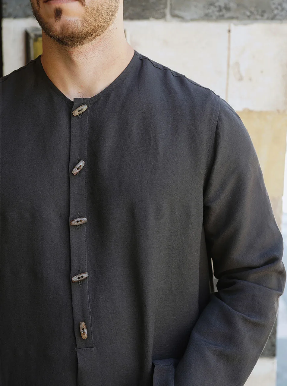 Linen Thobe with Decorative Buttons