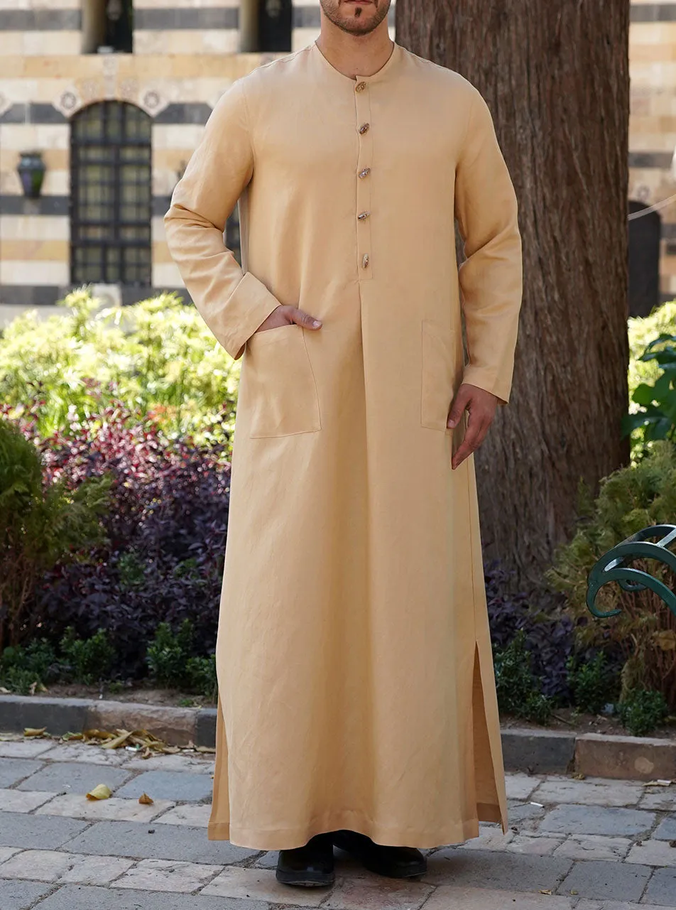 Linen Thobe with Decorative Buttons