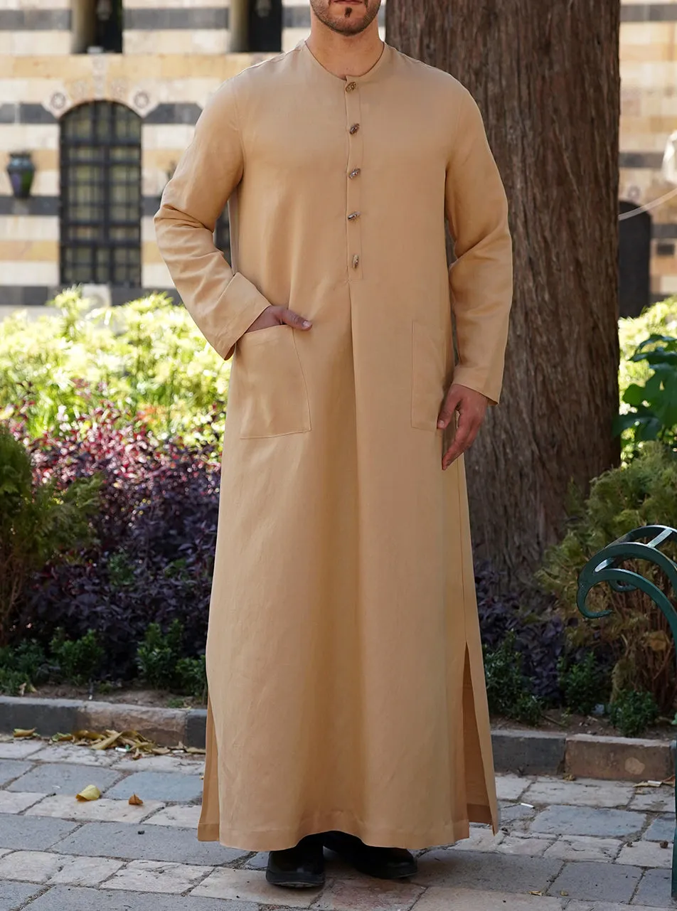Linen Thobe with Decorative Buttons