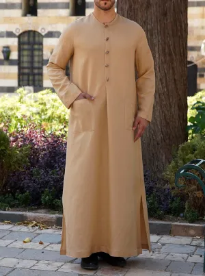 Linen Thobe with Decorative Buttons