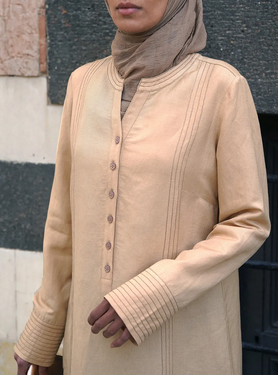 Linen Tunic with Decorative Topstitching