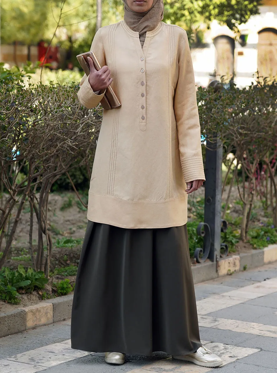 Linen Tunic with Decorative Topstitching