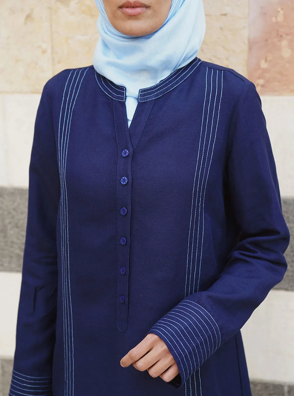 Linen Tunic with Decorative Topstitching