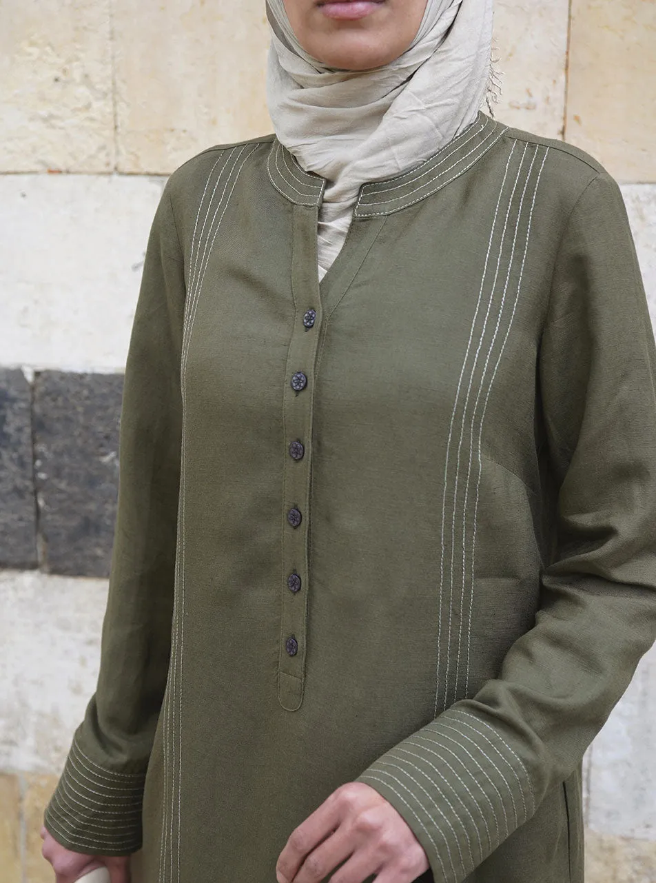 Linen Tunic with Decorative Topstitching