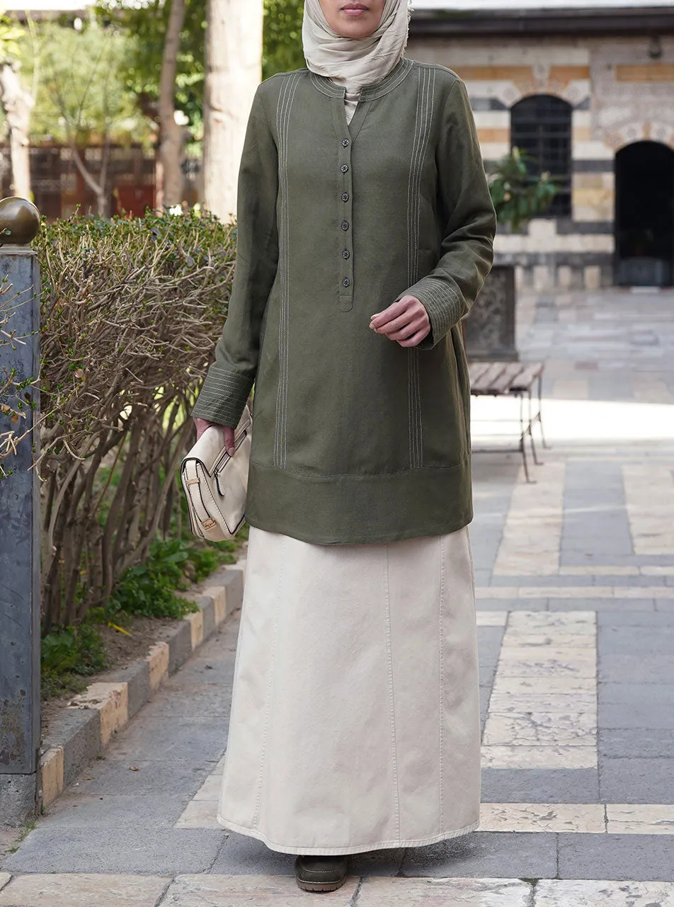 Linen Tunic with Decorative Topstitching