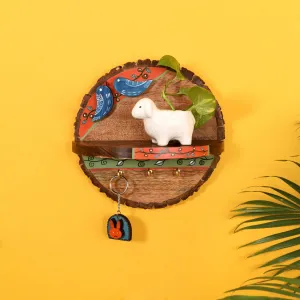 Love Birds Handcrafted Mango Wood Wall Decor Shelf Cum Key Holder (9 x 5 in)