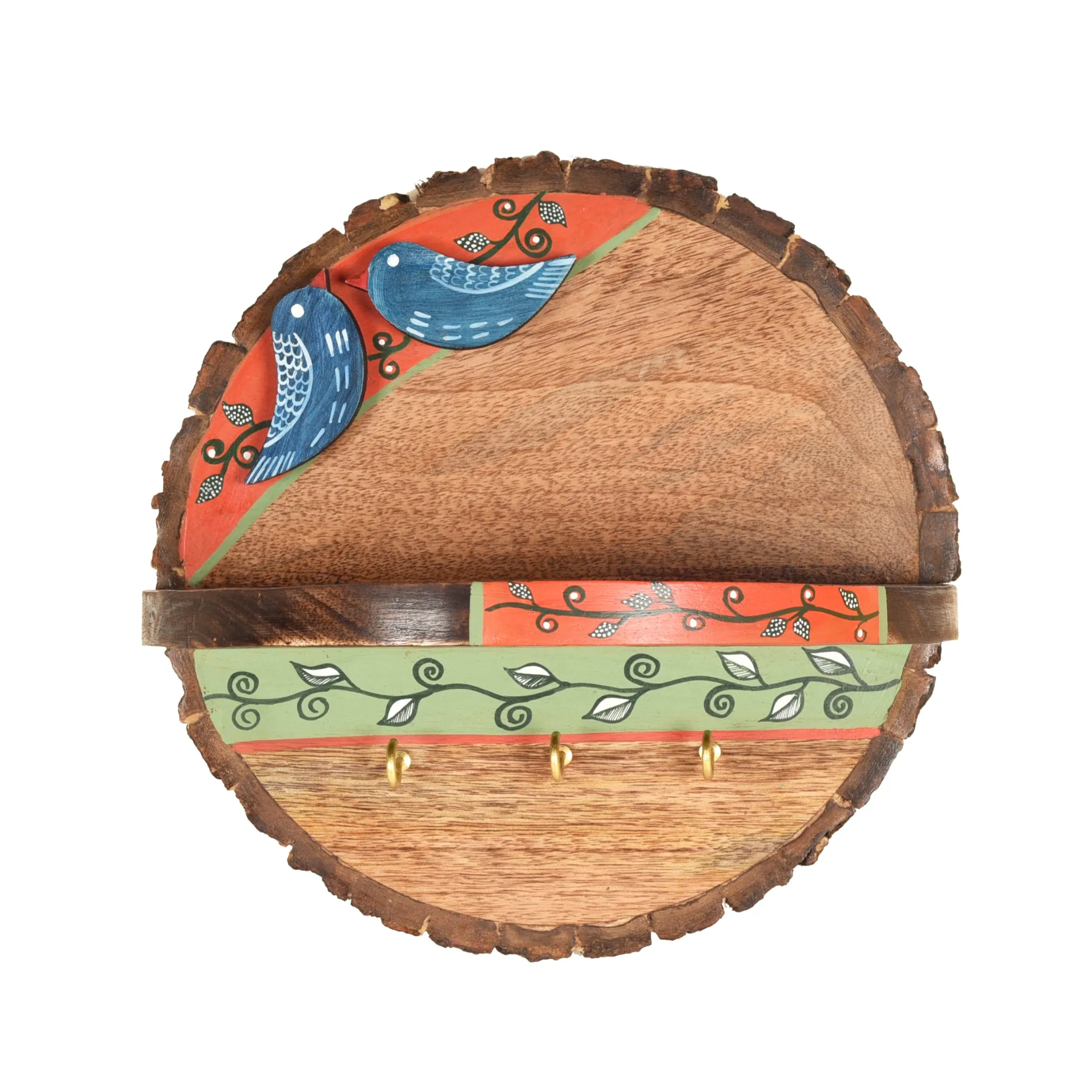 Love Birds Handcrafted Mango Wood Wall Decor Shelf Cum Key Holder (9 x 5 in)