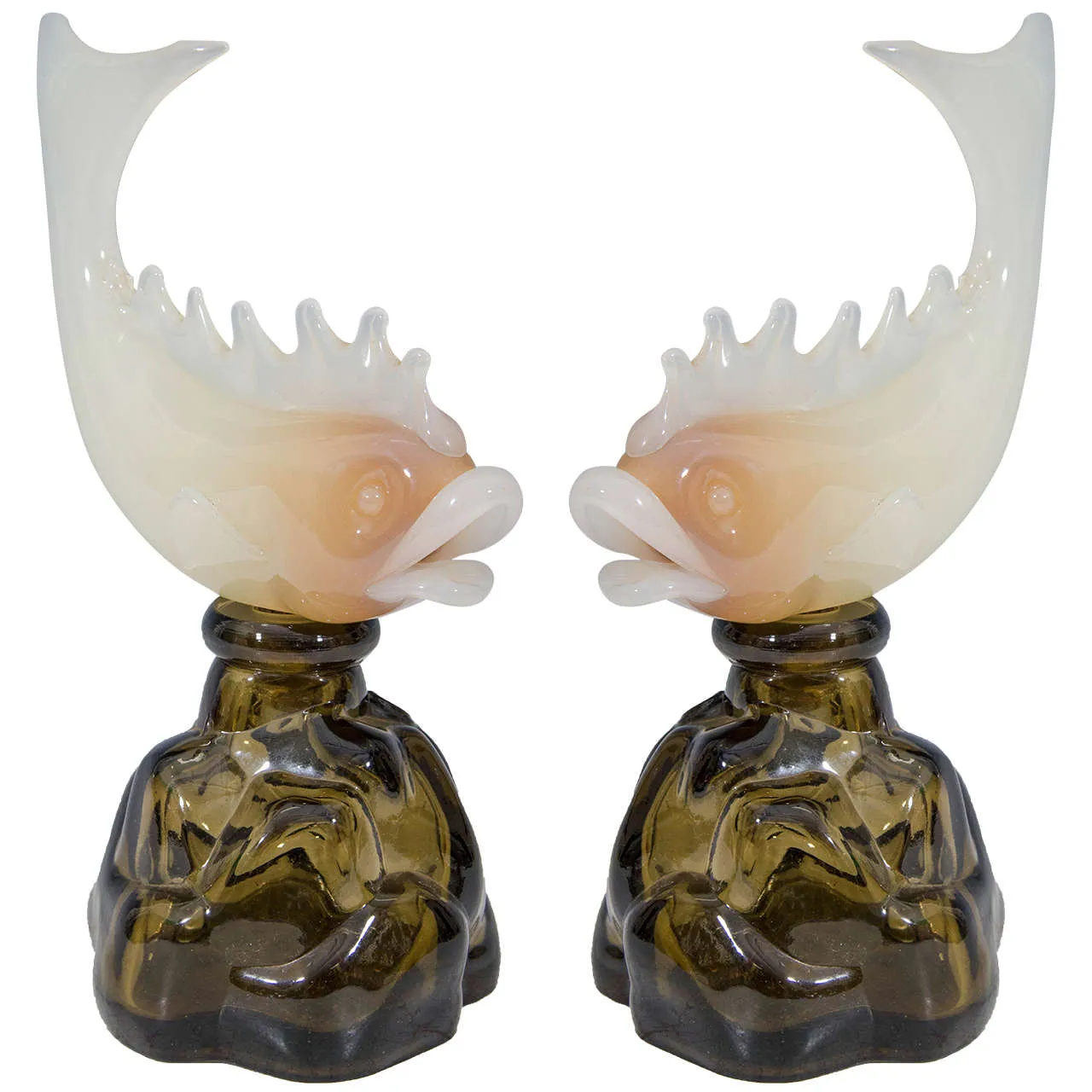 Luxardo Mid-Century Modern Pair of Fish Shaped Murano Glass Bottles