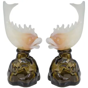 Luxardo Mid-Century Modern Pair of Fish Shaped Murano Glass Bottles