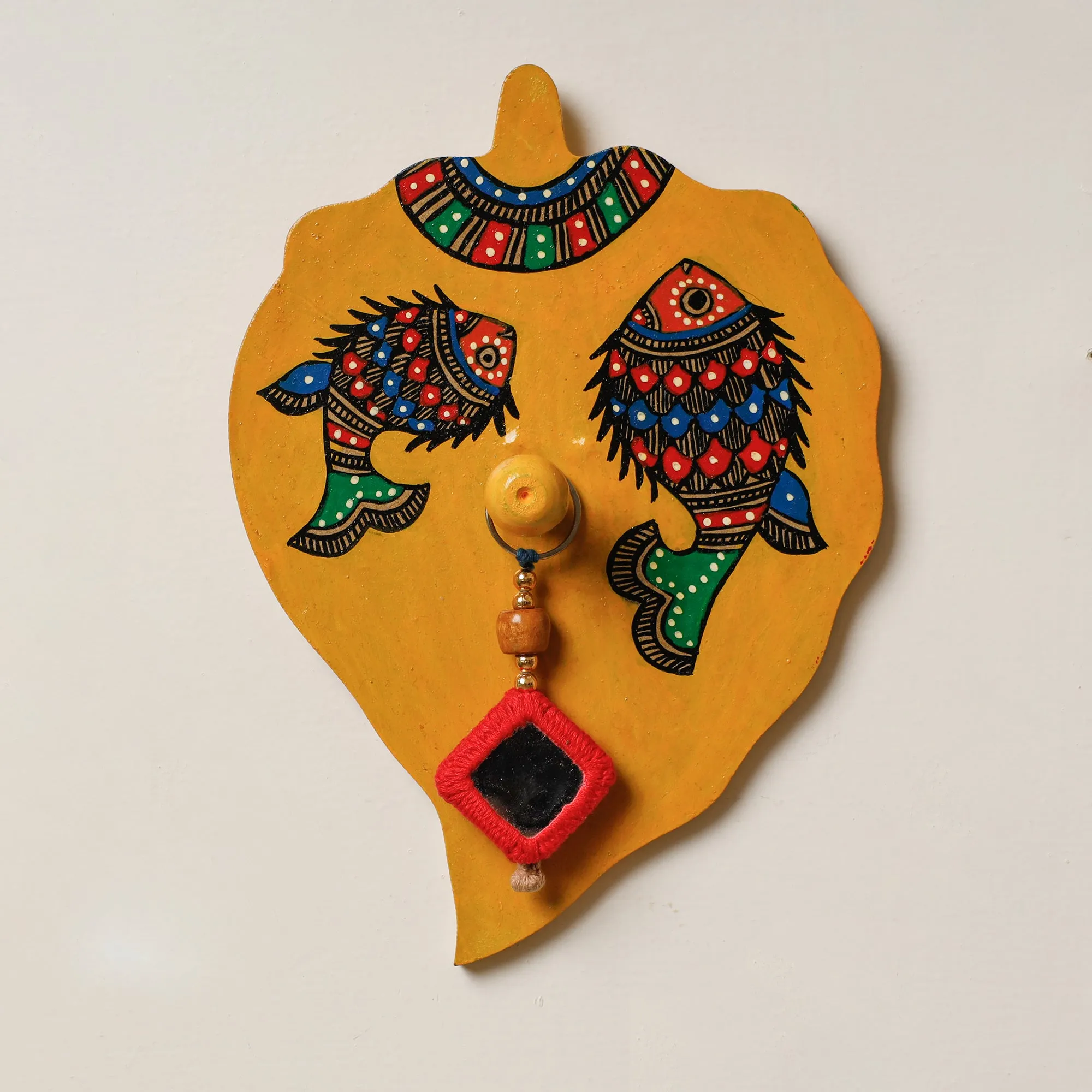 Madhubani Handpainted Wooden Wall Hanger (1 peg)