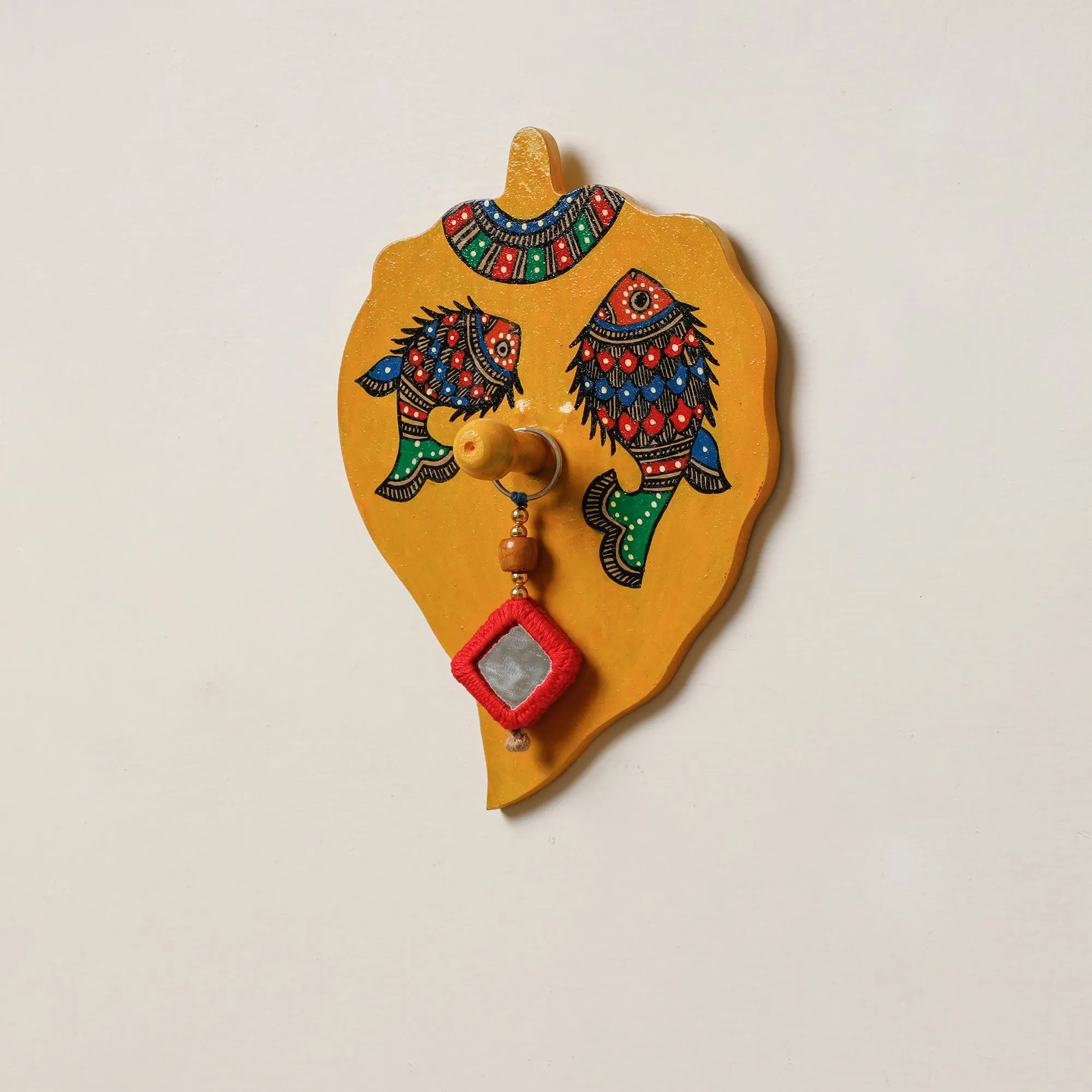 Madhubani Handpainted Wooden Wall Hanger (1 peg)