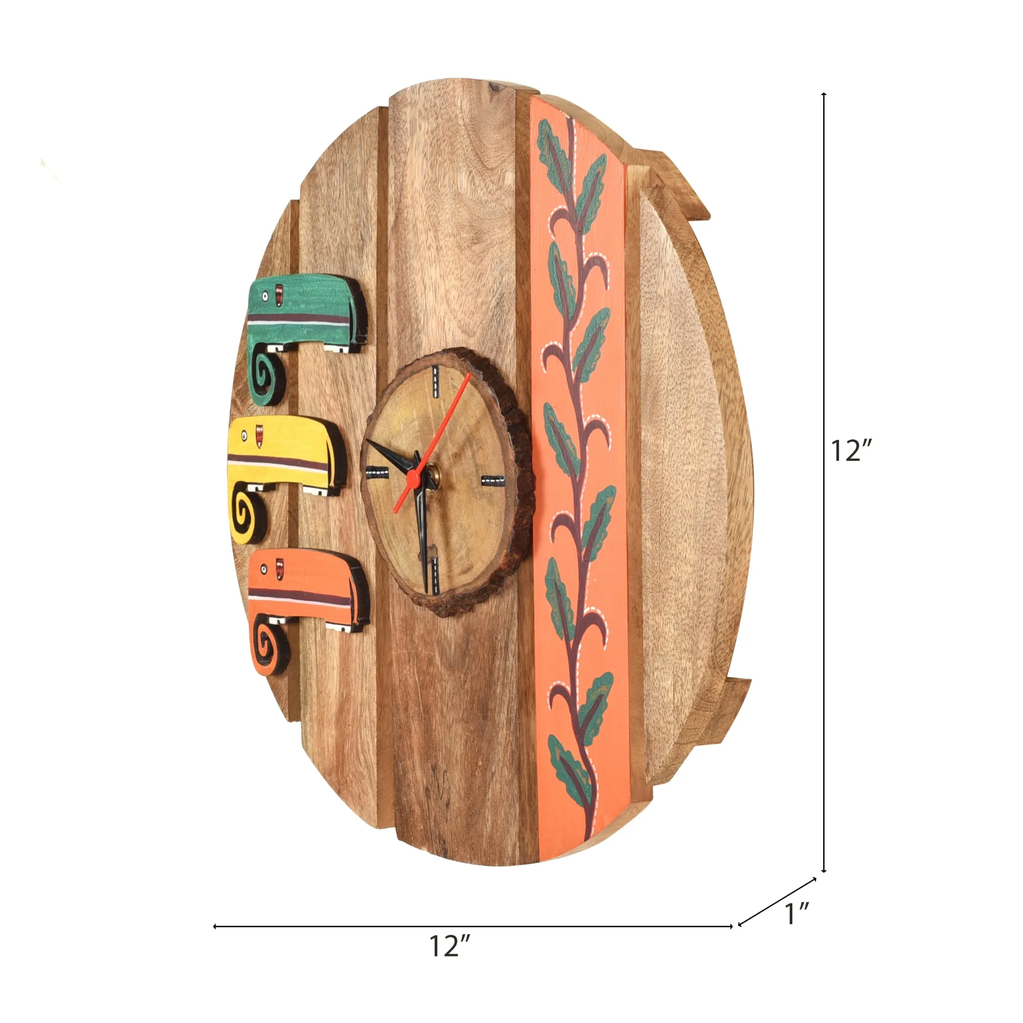 Majestic Elephants Handcrafted Mango Wood Wall Clock (12 x 1 in)