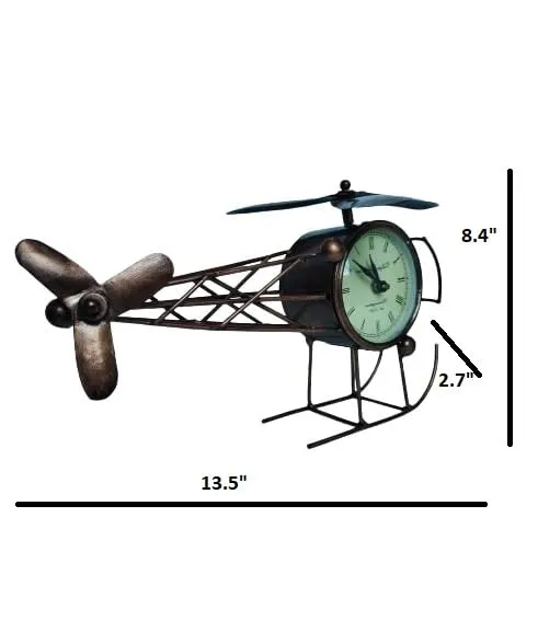 MARMORIS ECOM Handmade Iron Painted Helicopter Table Clock Antique Decorative Style Tabletop Clock for Home/Office (Size)