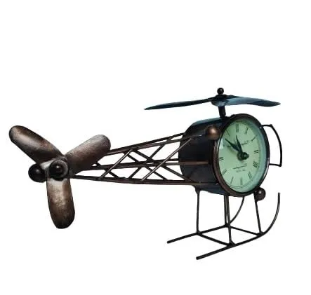 MARMORIS ECOM Handmade Iron Painted Helicopter Table Clock Antique Decorative Style Tabletop Clock for Home/Office (Size)