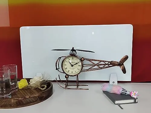MARMORIS ECOM Handmade Iron Painted Helicopter Table Clock Antique Decorative Style Tabletop Clock for Home/Office (Size)