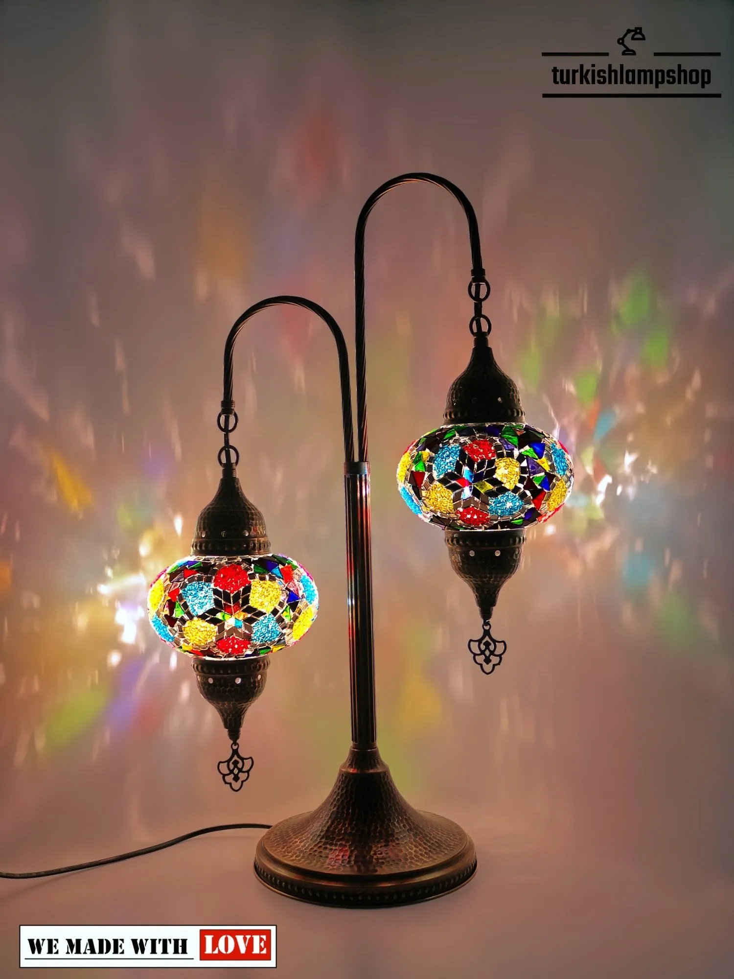 Mosaic Bedside Lamp 2 Globe Turkish Table Lamp